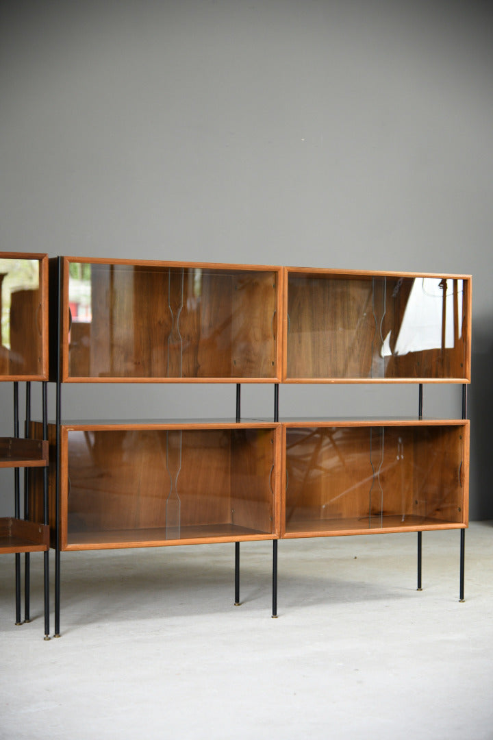 Pair Mid Century Vanson Walnut Glazed Cabinets