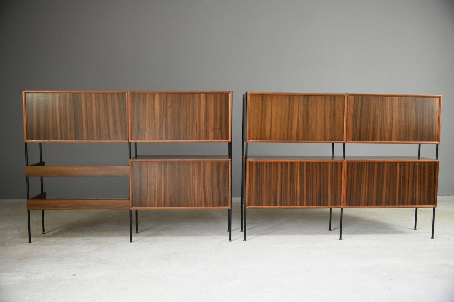 Pair Mid Century Vanson Walnut Glazed Cabinets