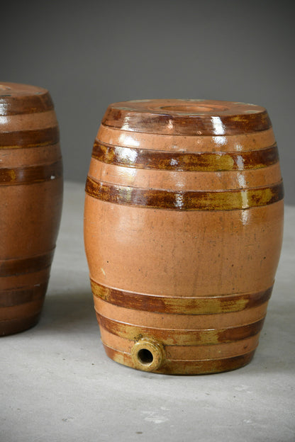 Pair Large Antiqe Salt Glaze Spirit Barrel