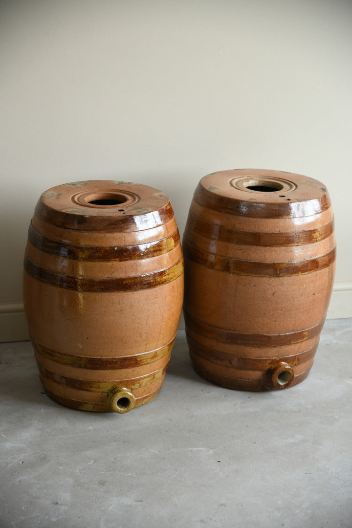 Pair Large Antiqe Salt Glaze Spirit Barrel