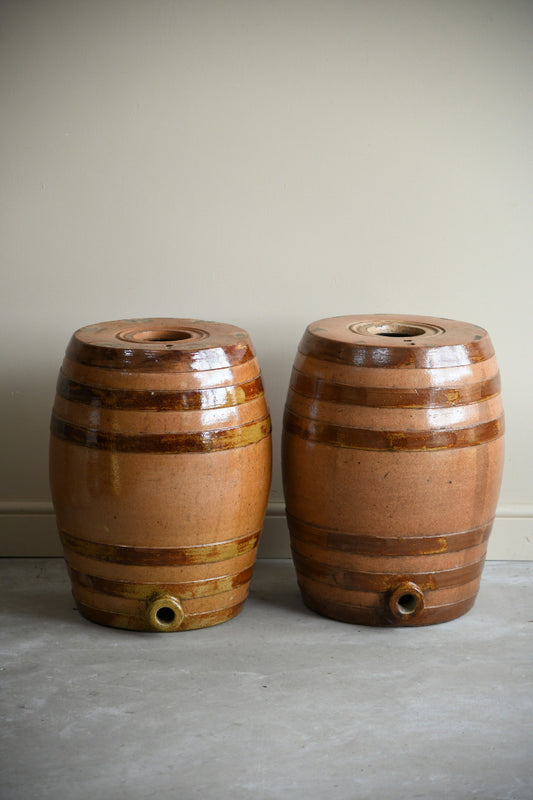 Pair Large Antiqe Salt Glaze Spirit Barrel