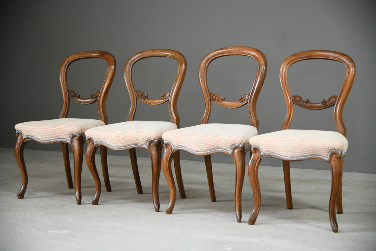 4 Antique Balloon Back Dining Chairs