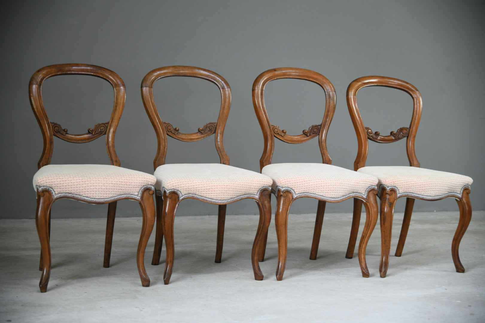 4 Antique Balloon Back Dining Chairs