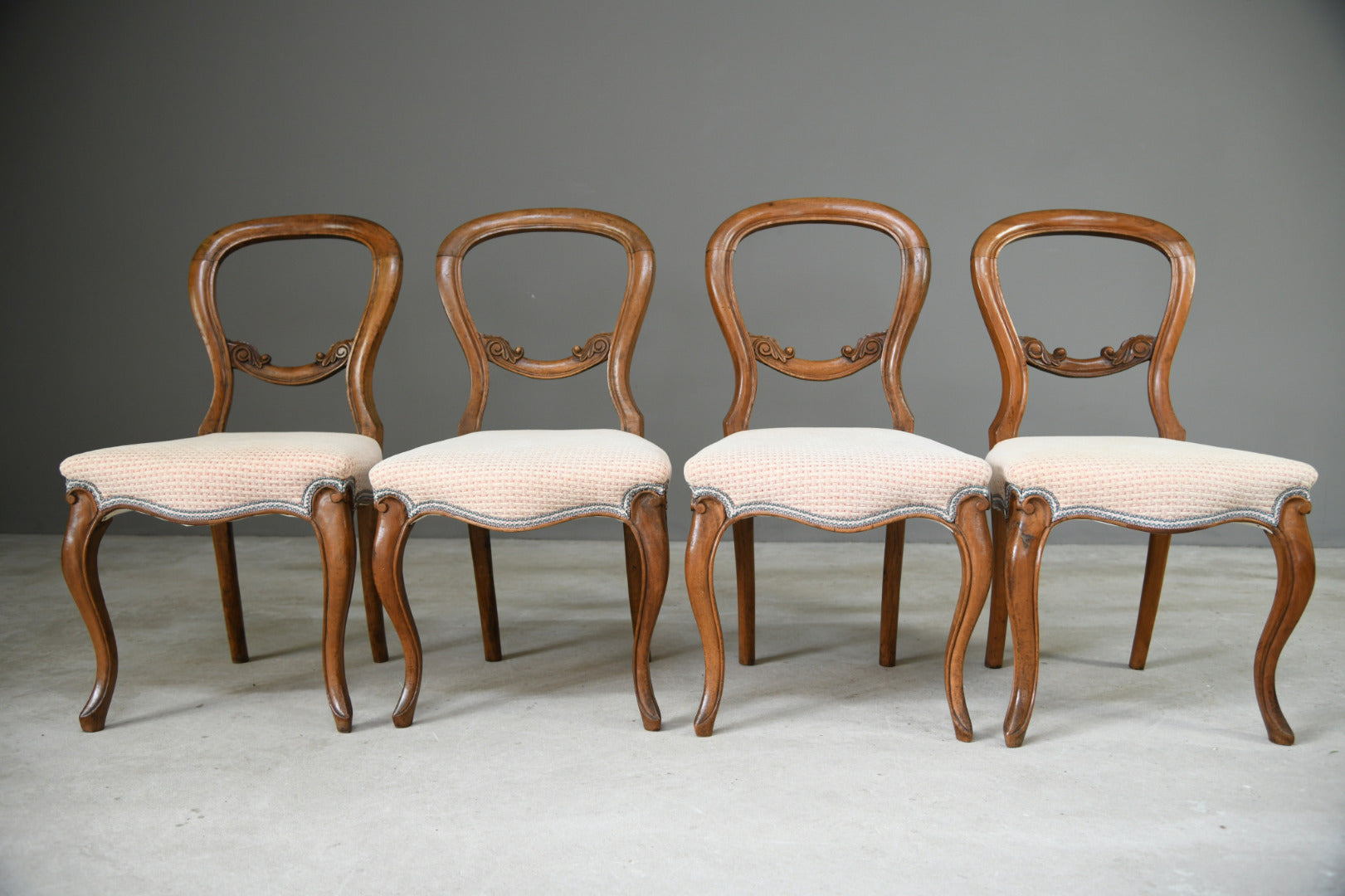 4 Antique Balloon Back Dining Chairs