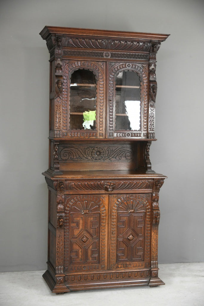 Antique Carved Continental Glazed Bookcase