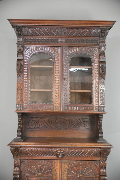 Antique Carved Continental Glazed Bookcase