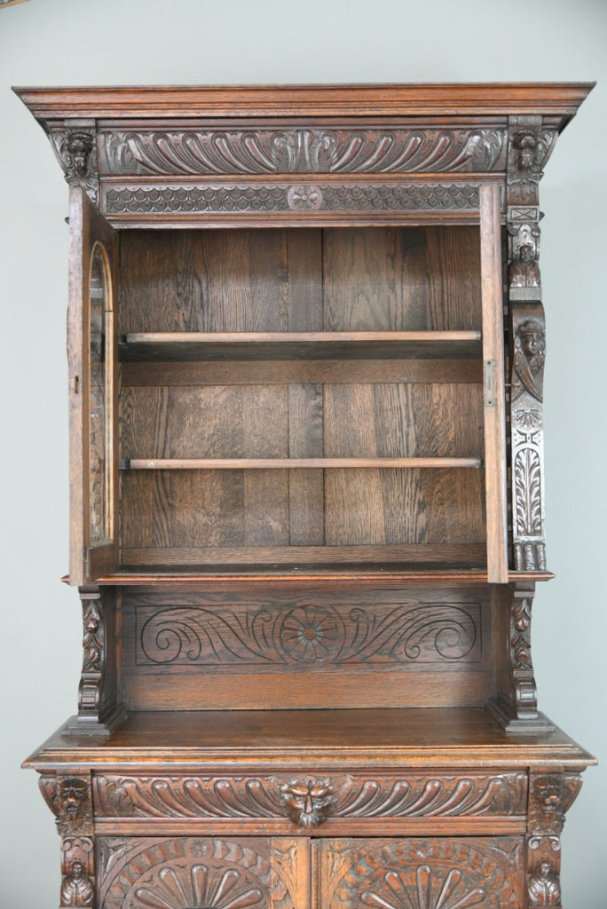 Antique Carved Continental Glazed Bookcase