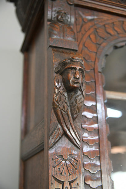 Antique Carved Continental Glazed Bookcase