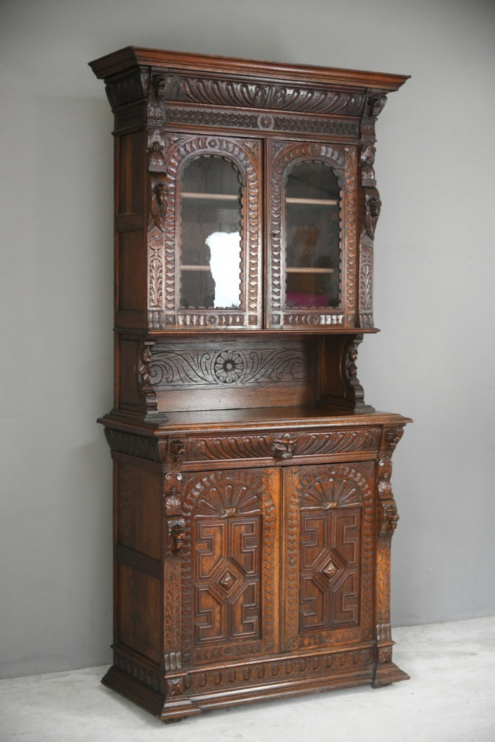 Antique Carved Continental Glazed Bookcase