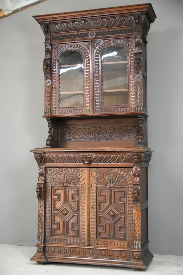 Antique Carved Continental Glazed Bookcase