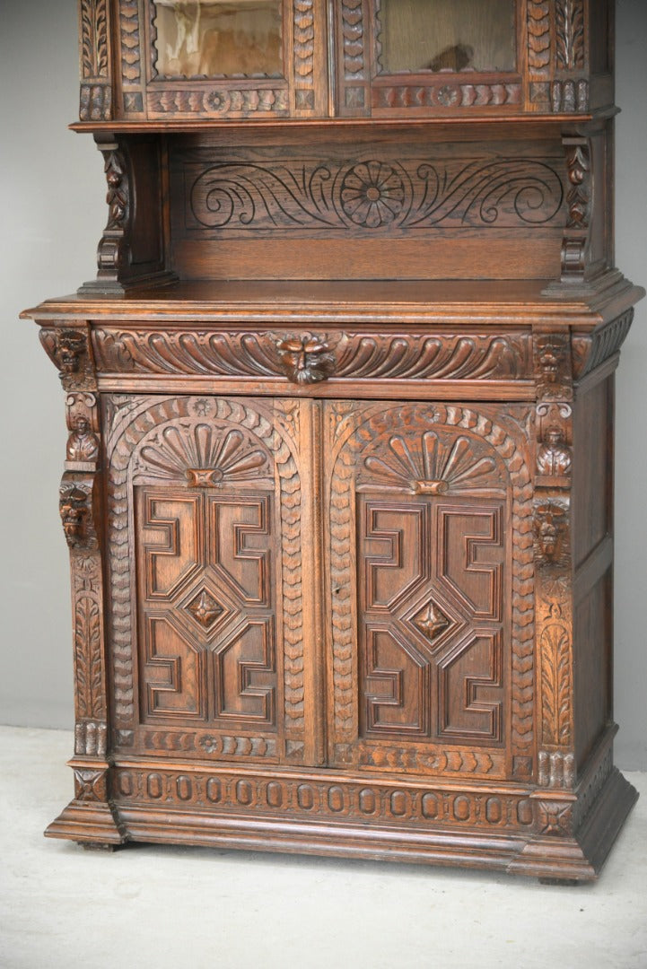 Antique Carved Continental Glazed Bookcase