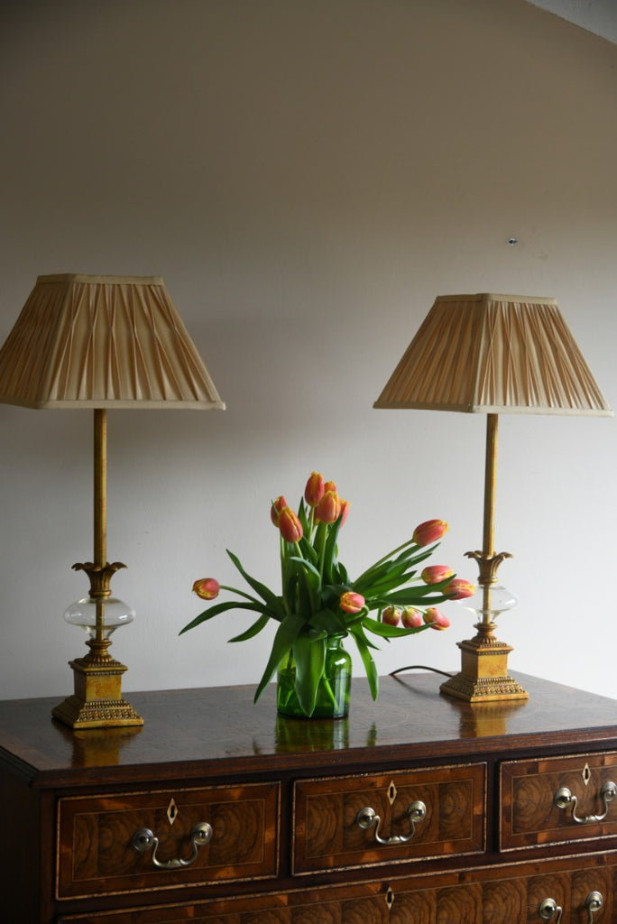 Pair Classical Style Gilt Lamps