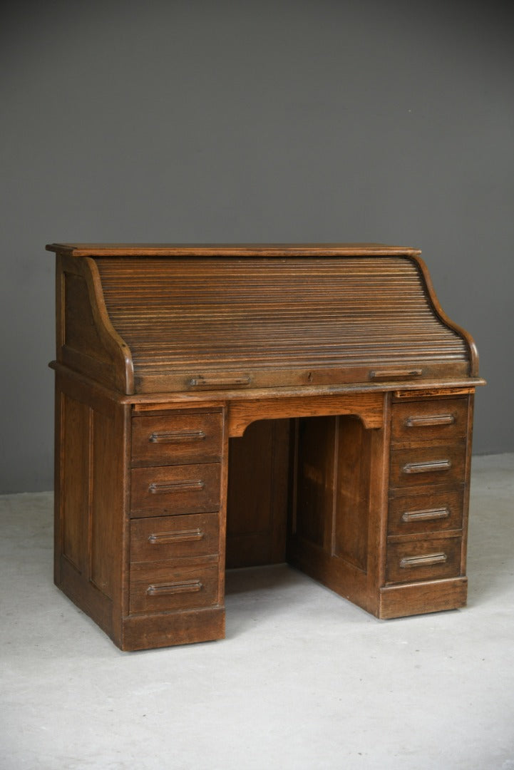 Edwardian Oak Roll Top Tambour Desk