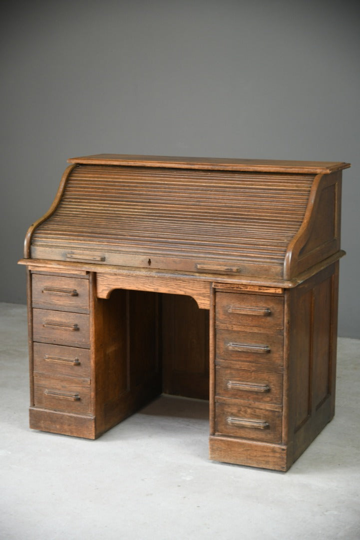 Edwardian Oak Roll Top Tambour Desk