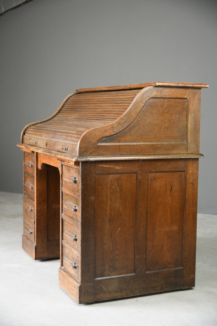 Edwardian Oak Roll Top Tambour Desk