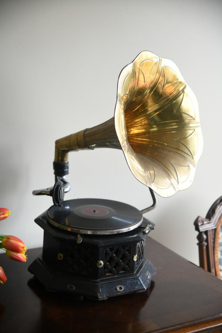 Early 20th Century Brass Horn Gramophone