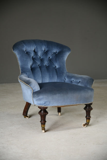 Victorian Blue Button Back Easy Chair