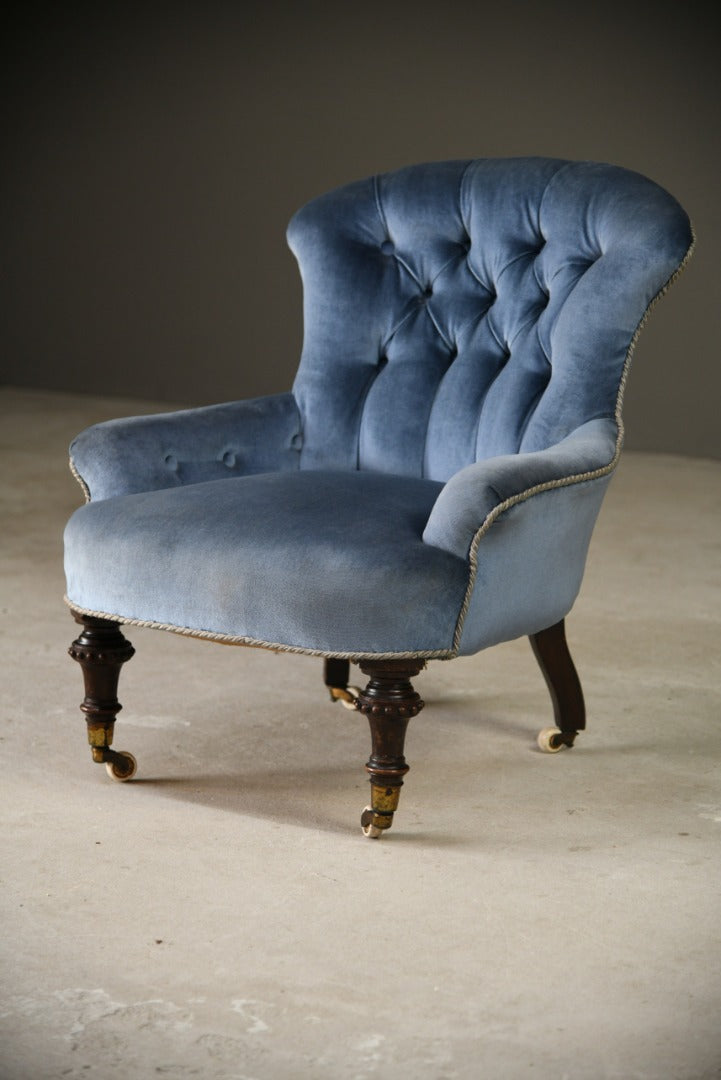 Victorian Blue Button Back Easy Chair