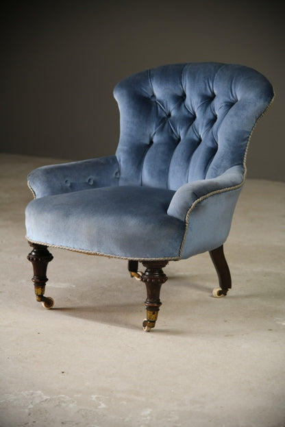 Victorian Blue Button Back Easy Chair