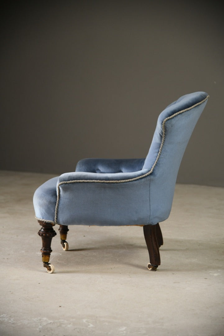 Victorian Blue Button Back Easy Chair