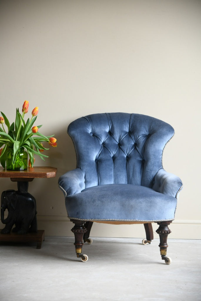 Victorian Blue Button Back Easy Chair
