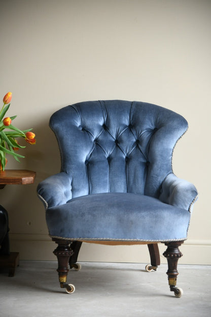 Victorian Blue Button Back Easy Chair