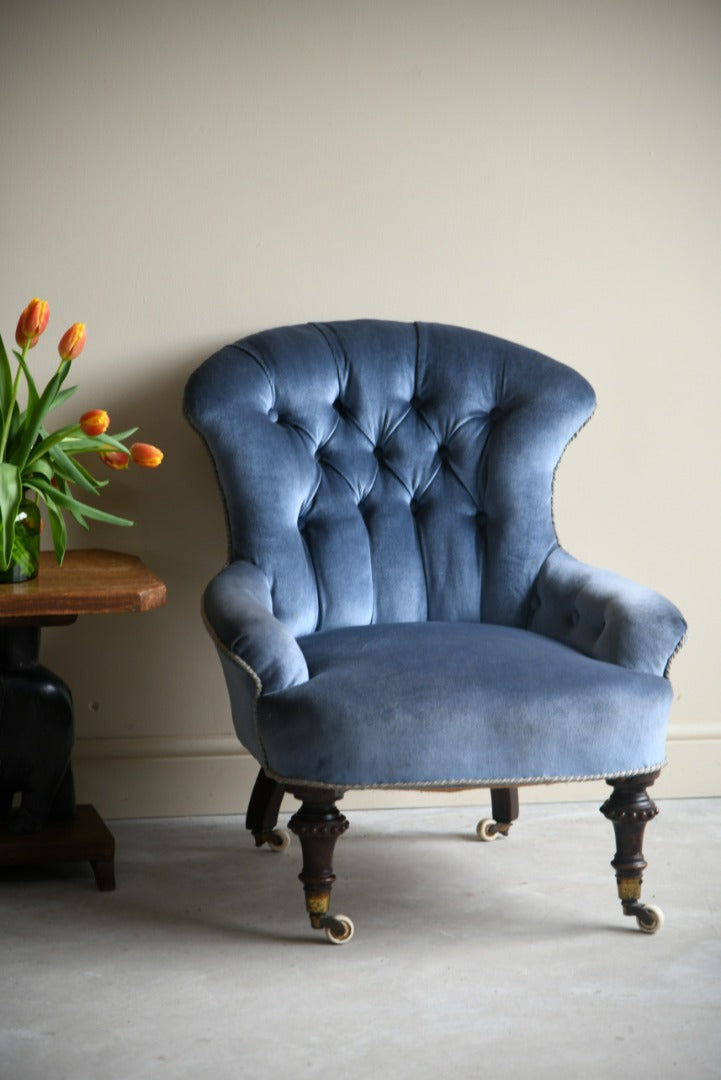 Victorian Blue Button Back Easy Chair