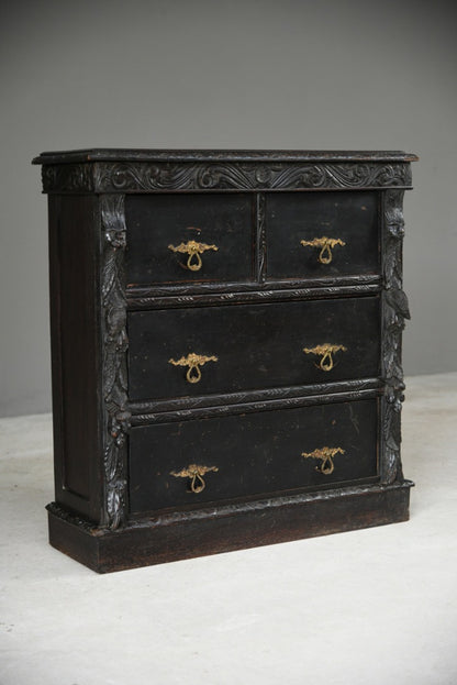 Victorian Dark Oak Shallow Chest of Drawers