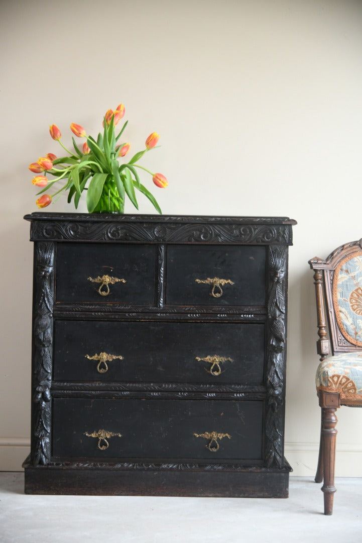 Victorian Dark Oak Shallow Chest of Drawers