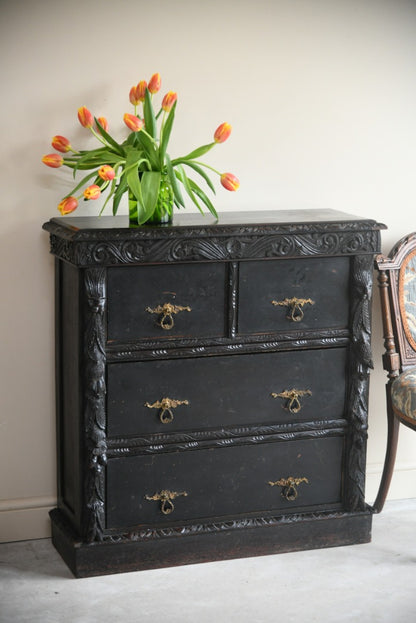 Victorian Dark Oak Shallow Chest of Drawers