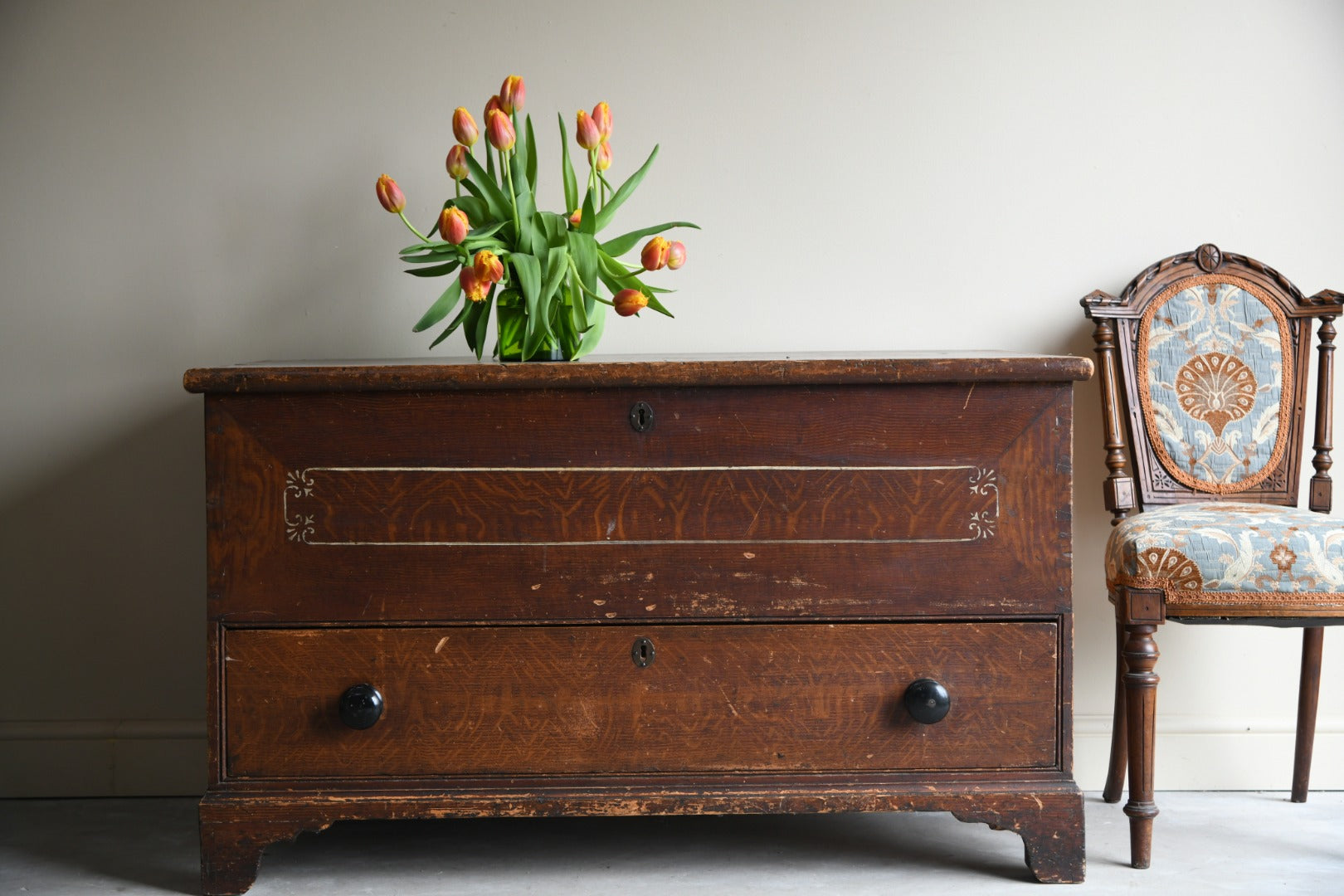 Antique Grained Pine Rustic Chest