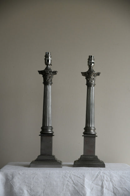 Pair Laura Ashley Corinthian Column Table Lamps