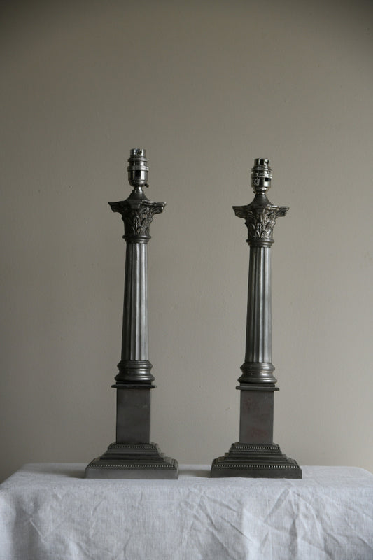 Pair Laura Ashley Corinthian Column Table Lamps