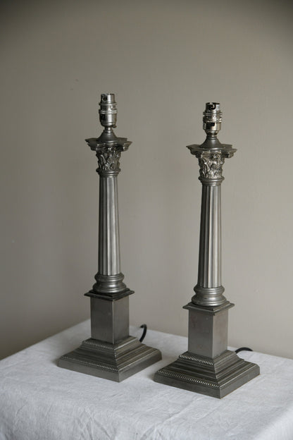 Pair Laura Ashley Corinthian Column Table Lamps