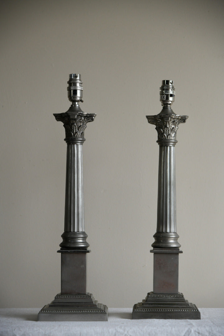 Pair Laura Ashley Corinthian Column Table Lamps
