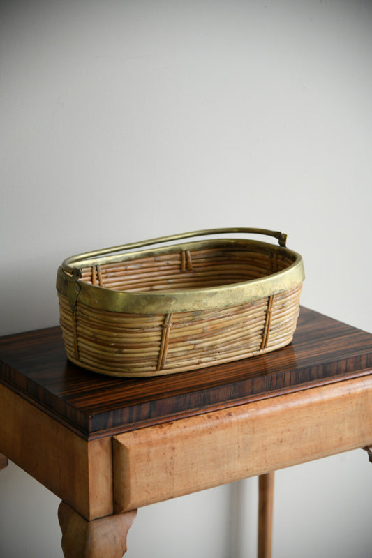 Oriental Rattan & Brass Basket