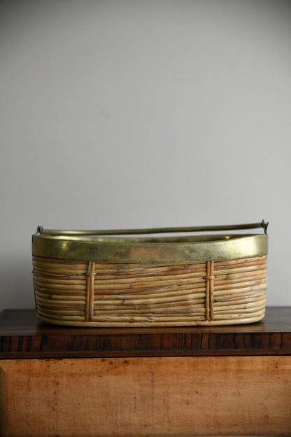 Oriental Rattan & Brass Basket