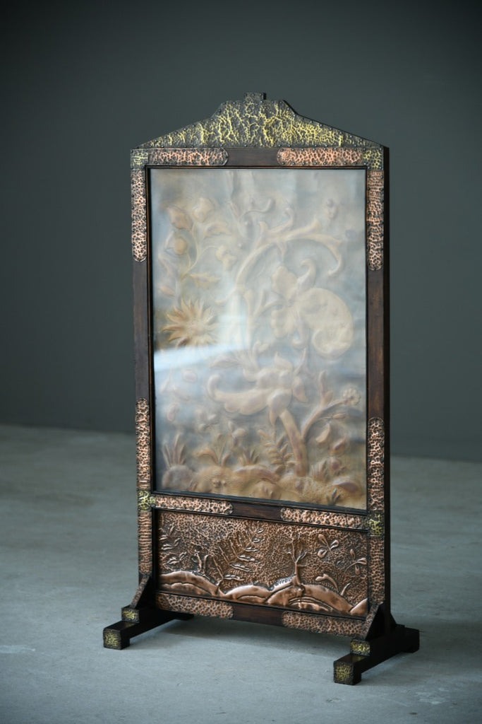 Arts & Crafts Copper & Tooled Leather Fire Screen