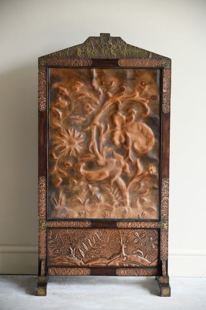 Arts & Crafts Copper & Tooled Leather Fire Screen