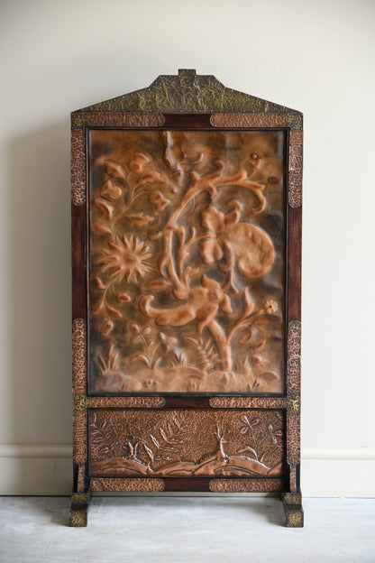 Arts & Crafts Copper & Tooled Leather Fire Screen