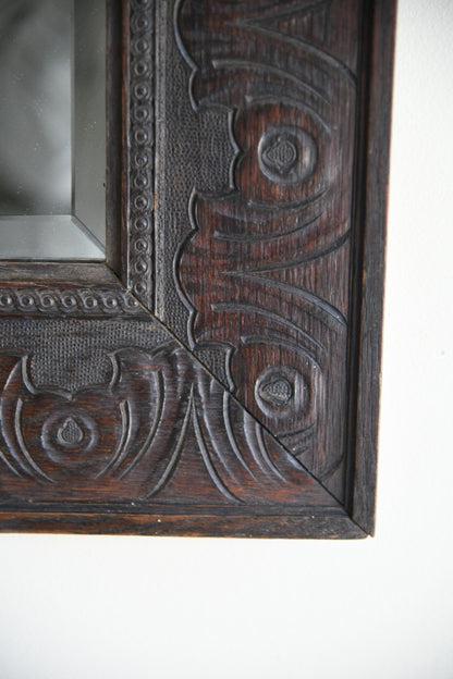 Arts & Crafts Carved Oak Frame Mirror