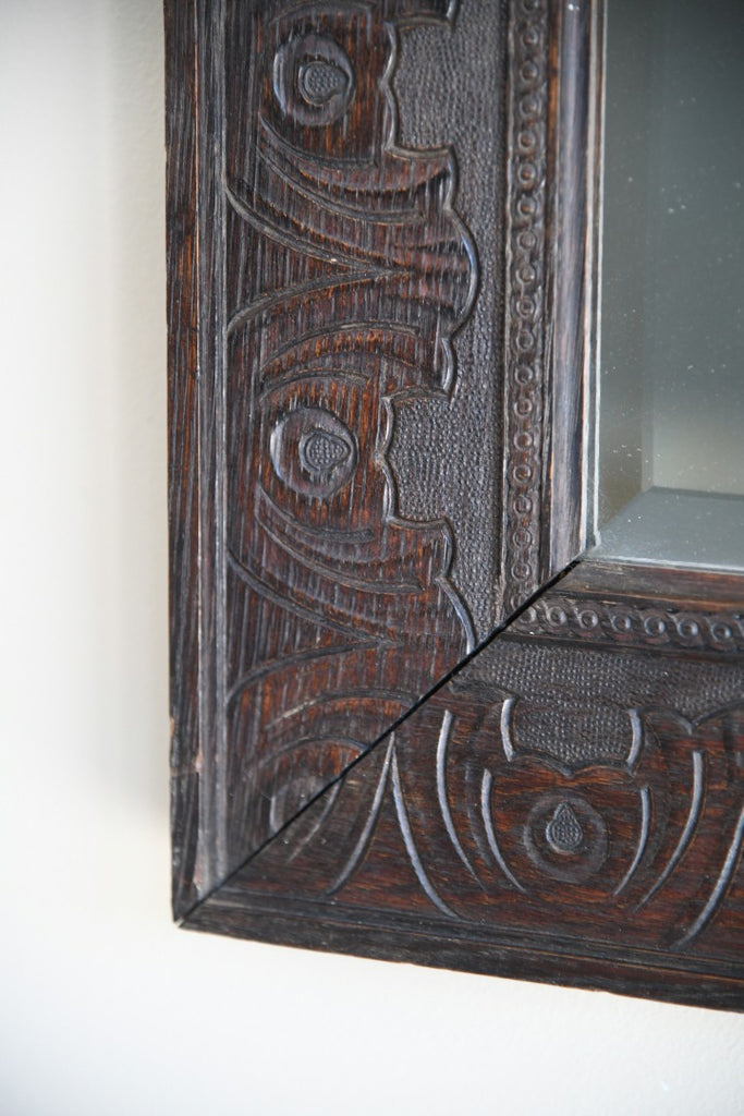Arts & Crafts Carved Oak Frame Mirror