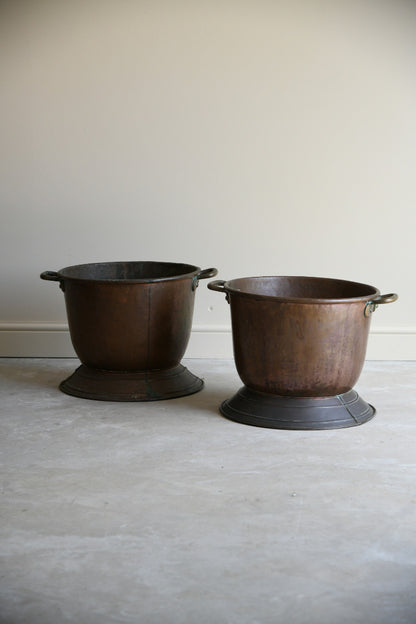 Pair Antique Copper Log Bins