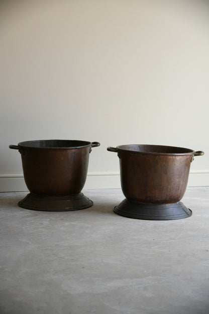 Pair Antique Copper Log Bins