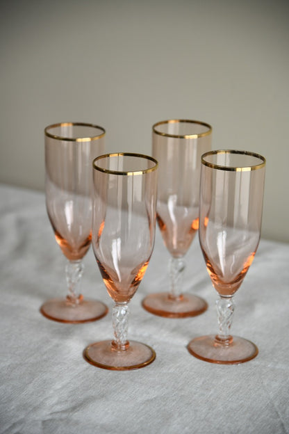 4 Pink Champagne Flutes