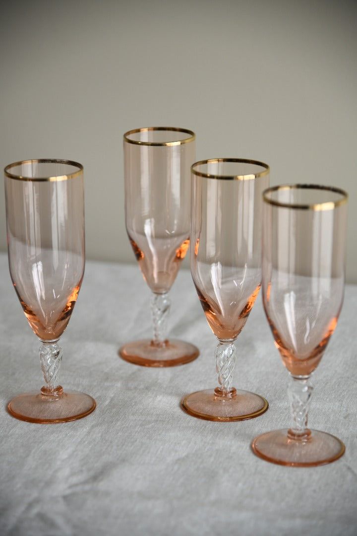 4 Pink Champagne Flutes