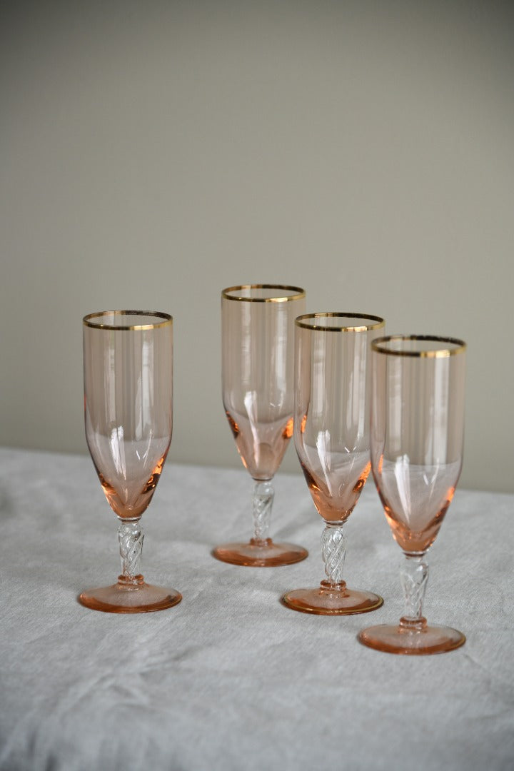 4 Pink Champagne Flutes