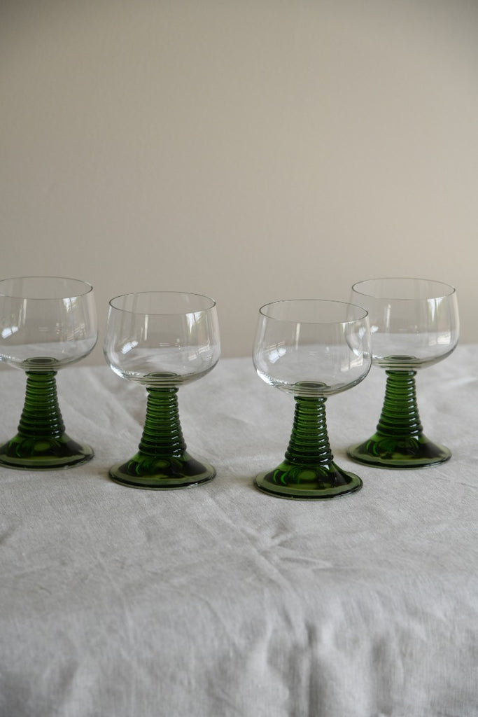 4 Retro Green Beehive Wine Glasses