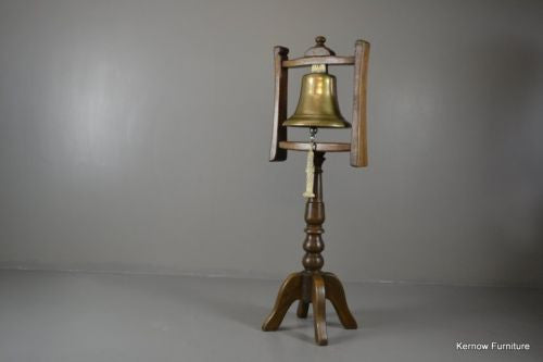 Large Bronze Ships Bell On Oak Stand - Kernow Furniture