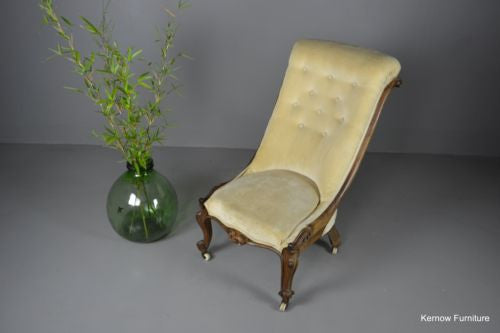 Antique Victorian Walnut Button Back Chair Armchair - Kernow Furniture